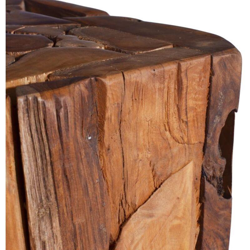 Çok Renkli Masif Tik Ağacı El Yapımı Ahşap Yan Sehpa-30x30x80 cm - 110491
