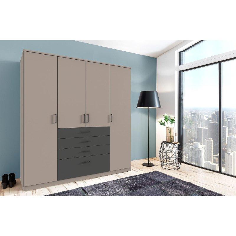 Cottbus Endüstriyel Ahşap 4 Kapılı Gardrop 180x199x58 cm Sahara Gri ve Antrasit - 90751