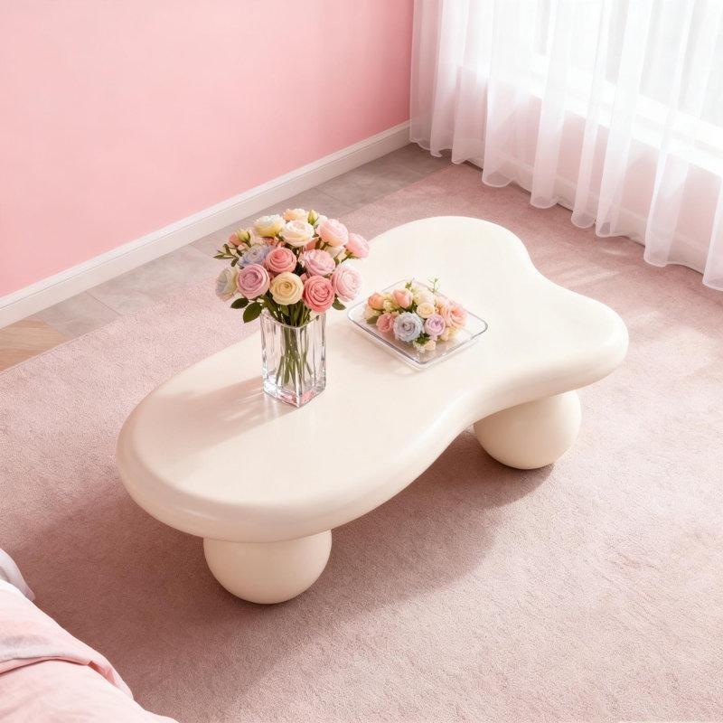 Cream White Endüstriyel Ahşap Fasulye Orta Sehpa 101x68 cm - 104173