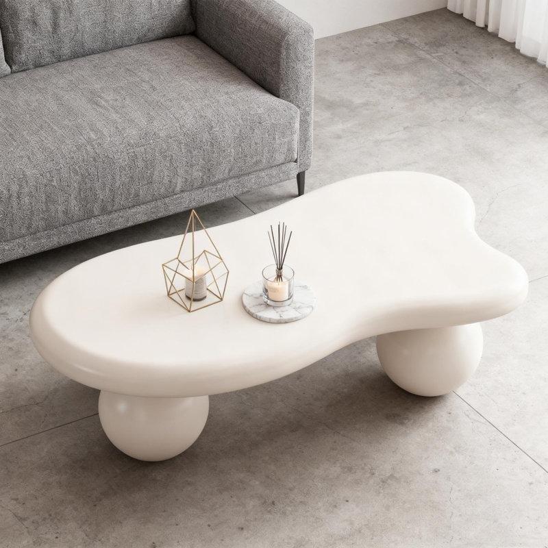 Cream White Endüstriyel Ahşap Fasulye Orta Sehpa 101x68 cm - 104173