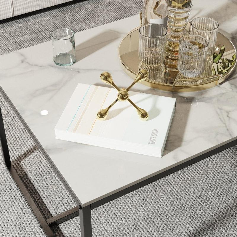 Deivion Sinterize Taş Üstü Dikdörtgen Ofis Orta Sehpası 100x60x43 cm Siyah Metal Ayaklı - 104665