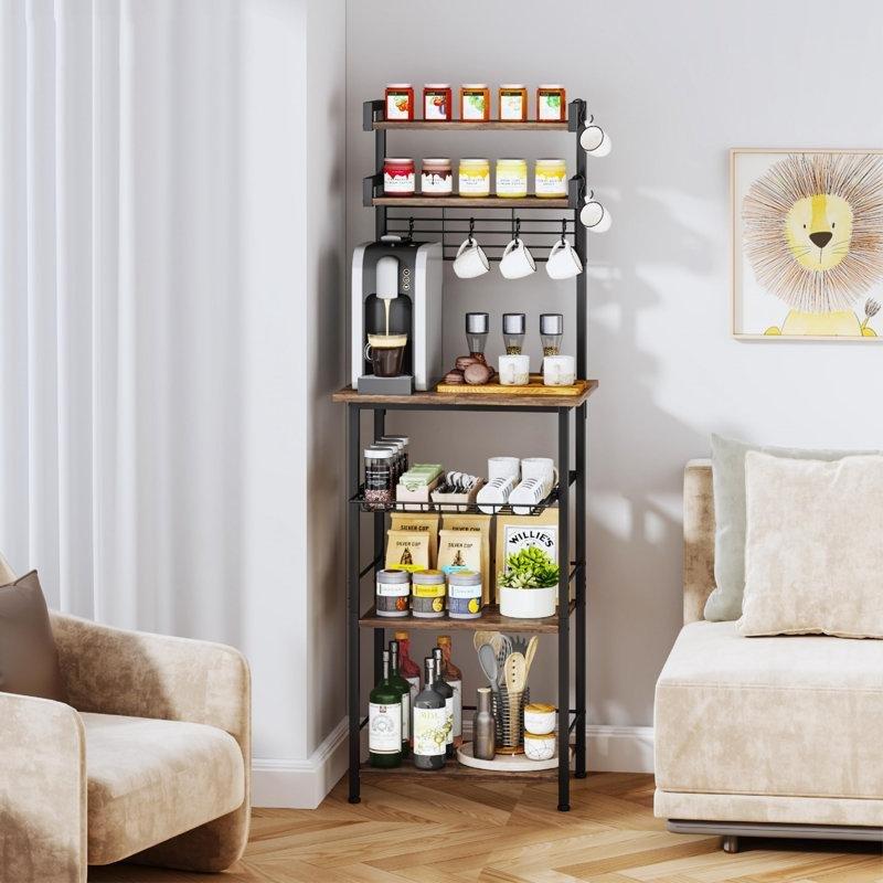 Demir ve Ahşap 6 Raflı Kahve Köşesi 57 cm Yükseklik - 99946