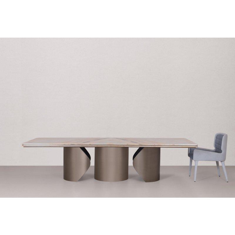 Dikdörtgen 270x110 cm Mermer Masa Üç Silindir Metal Ayak - 91864