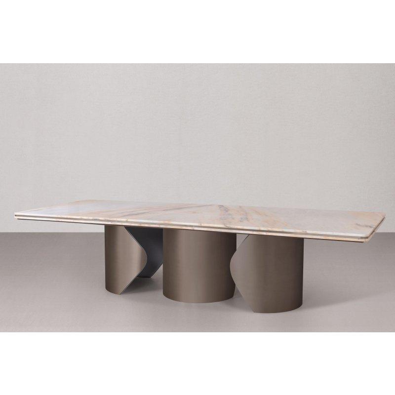 Dikdörtgen 270x110 cm Mermer Masa Üç Silindir Metal Ayak - 91864