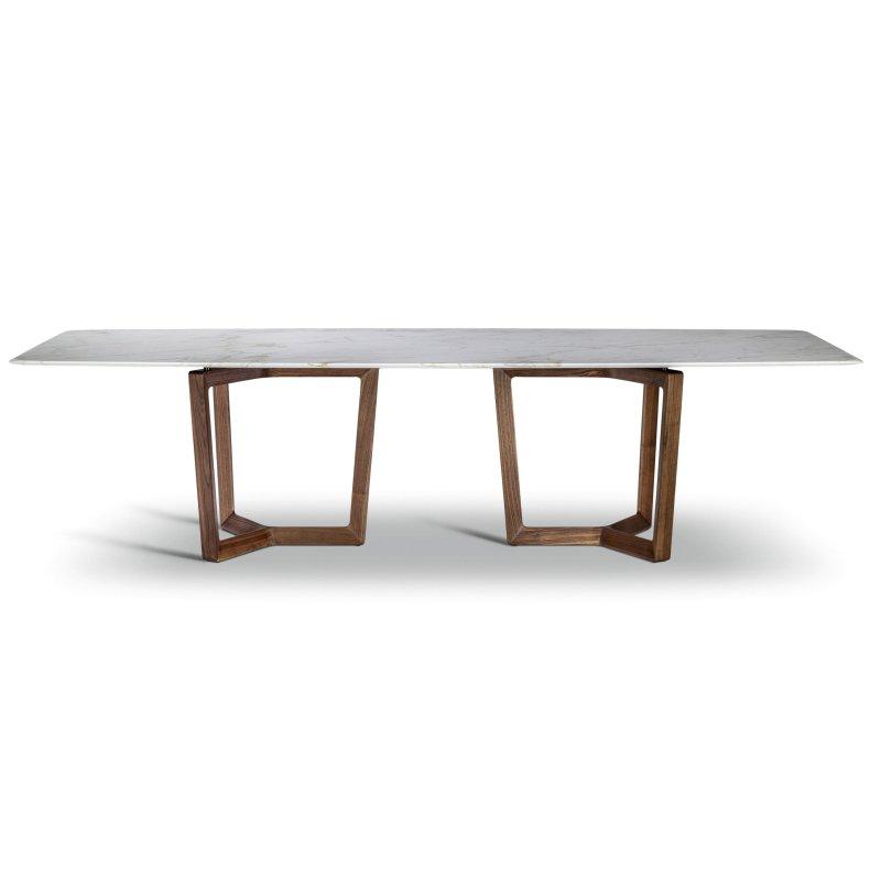 Dikdörtgen Ahşap Ayaklı Beyaz Mermer Masa 240x120 cm - 92032