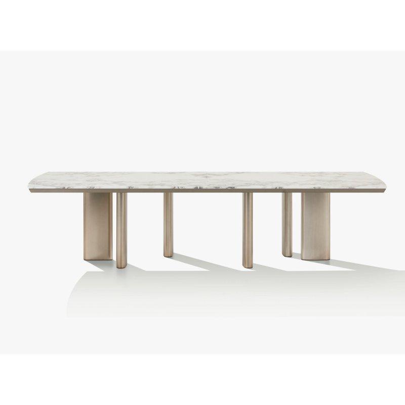 Dikdörtgen Beyaz Mermer Masa 240 cm Ahşap Ayaklı - 92044