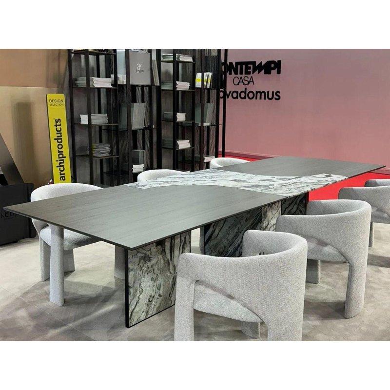 Dikdörtgen Gri Mermer Masa 350x120 cm Ahşap Detaylı - 92206