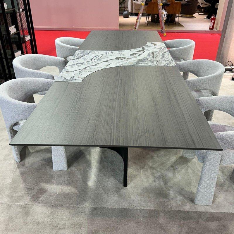 Dikdörtgen Gri Mermer Masa 350x120 cm Ahşap Detaylı - 92206