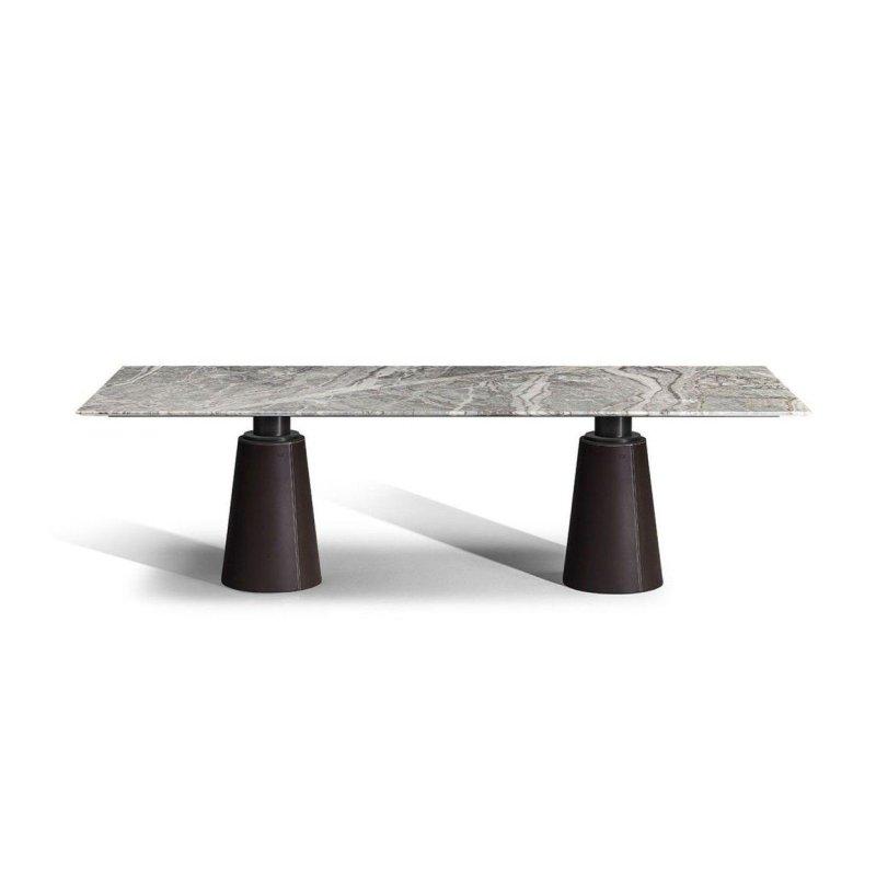 Dikdörtgen Mermer Masa 150 cm Konik Ayaklı Gri Taş Kaideli - 92059