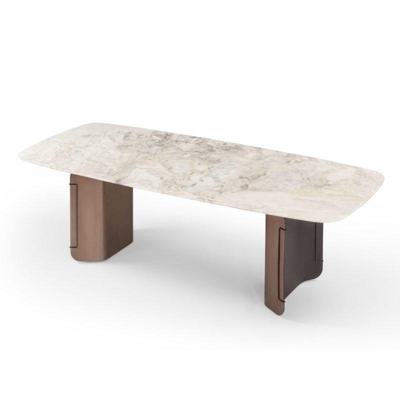 Dikdörtgen Mermer Masa 180x90 cm Kahverengi Metal Ayaklı - 91954