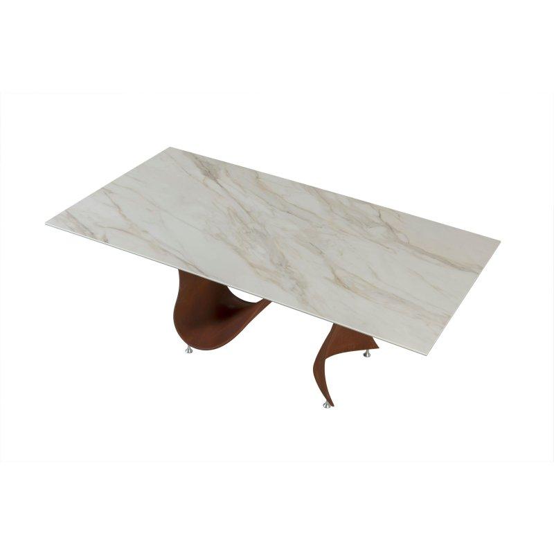 Dikdörtgen Porselen Masa Baydur Ayaklı Beyaz Mermer 220x100x75 cm - 89971