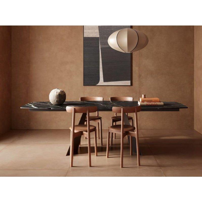Dikdörtgen Porselen Masa Krom Ayaklı Kahverengi Mermer 200x100x75 cm - 90004