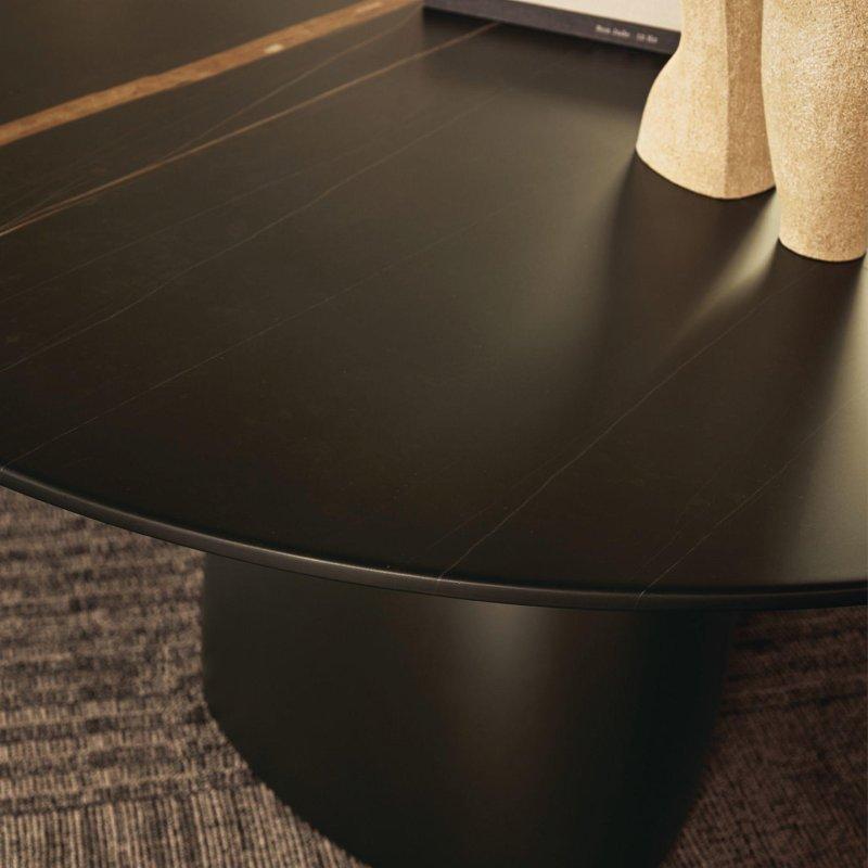 Dikdörtgen Travertino Mermer Masa 300x120 cm Siyah Ayaklı - 91948