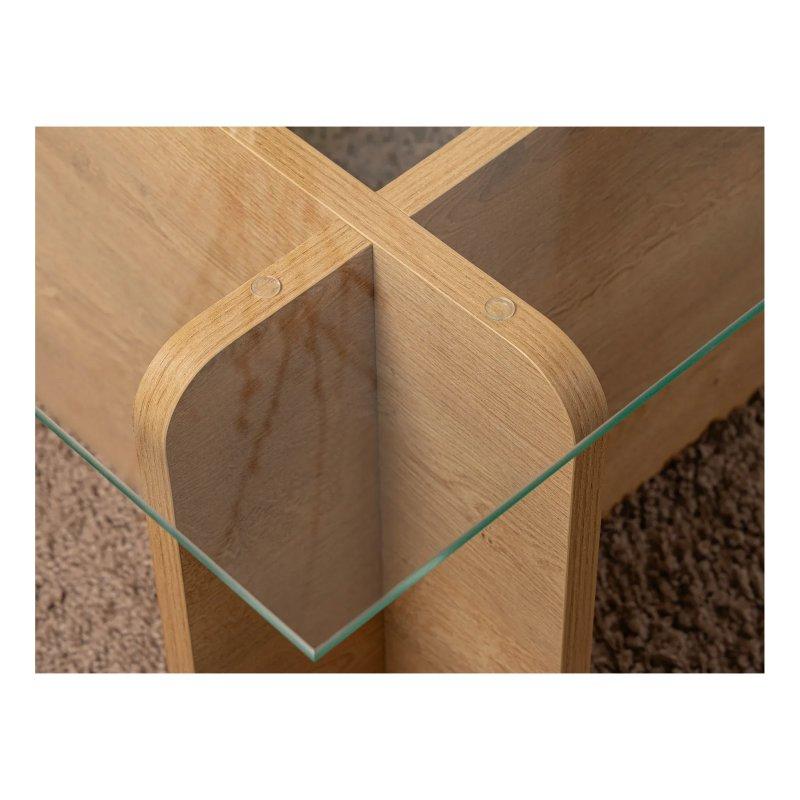 Doğal Açık Ahşap ve Şeffaf Cam Orta Sehpa 105x65 cm - 102471