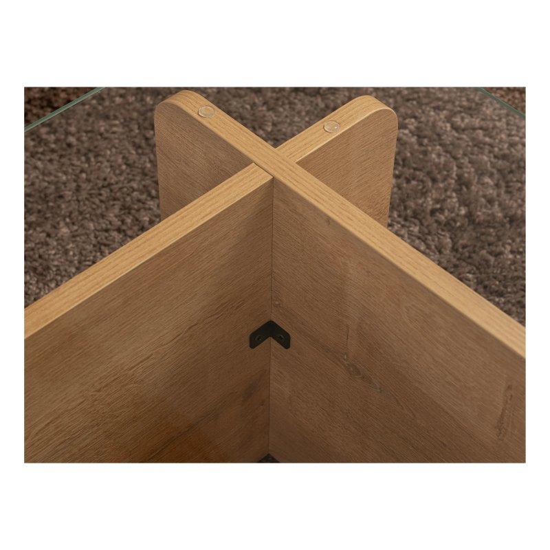 Doğal Açık Ahşap ve Şeffaf Cam Orta Sehpa 105x65 cm - 102471