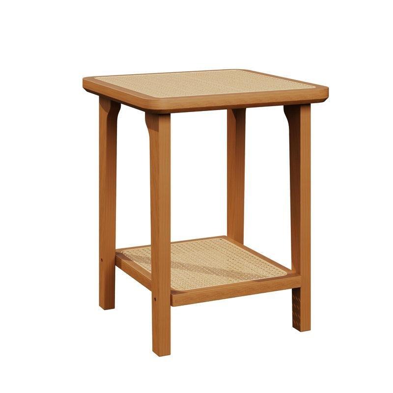 Doğal Ahşap Bambu Raflı Hasır Yan Sehpa-56x45x45 cm - 113007