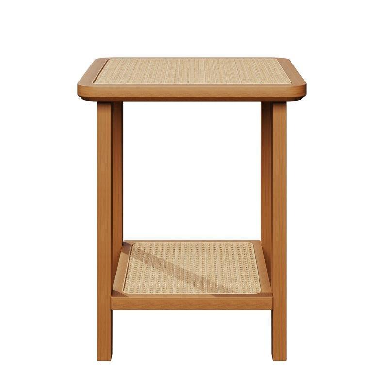 Doğal Ahşap Bambu Raflı Hasır Yan Sehpa-56x45x45 cm - 113007