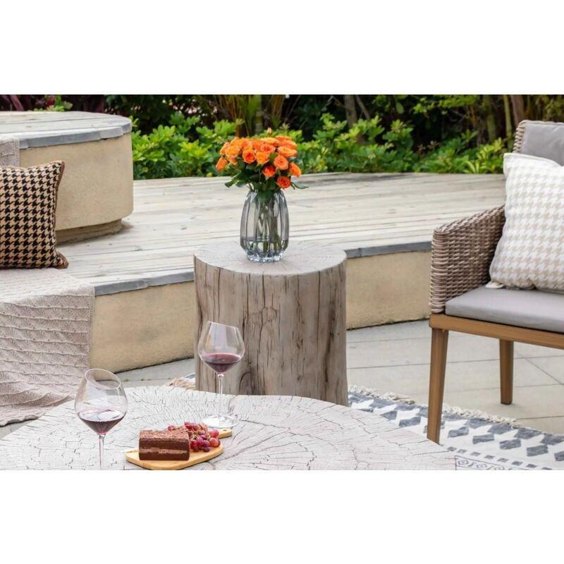 Doğal Ahşap Efektli Cam Elyaf Takviyeli Beton Traverten Yan Sehpa-49x47x51 cm - 112164