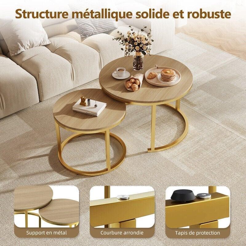 Doğal Ahşap Gold Ayaklı 2'li Yuvarlak Orta Sehpa 50-70 cm - 102929