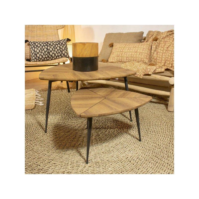 Doğal Ahşap İkili Zigon Sehpa 70 cm ve 48 cm Yuvarlak - 106642