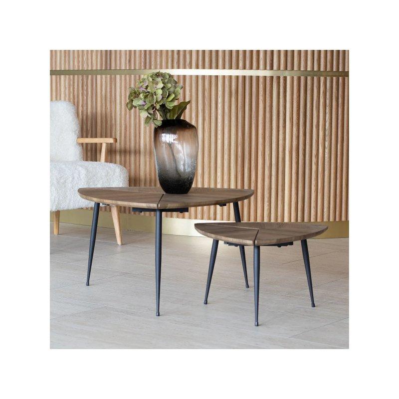 Doğal Ahşap İkili Zigon Sehpa 70 cm ve 48 cm Yuvarlak - 106642