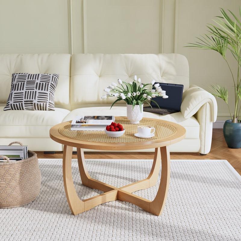 Doğal Ahşap Rattan Orta Sehpa 82 cm Yuvarlak - 105343