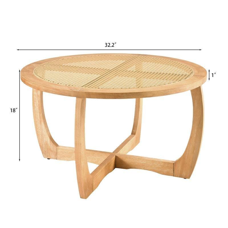Doğal Ahşap Rattan Orta Sehpa 82 cm Yuvarlak - 105343