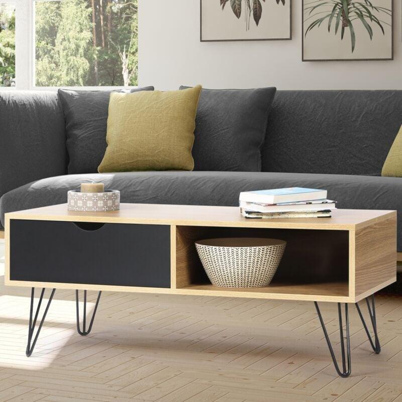 Doğal Ahşap Siyah Çekmeceli Orta Sehpa 100x45 cm - 103515