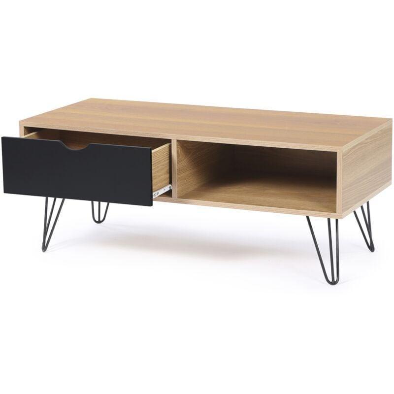 Doğal Ahşap Siyah Çekmeceli Orta Sehpa 100x45 cm - 103515