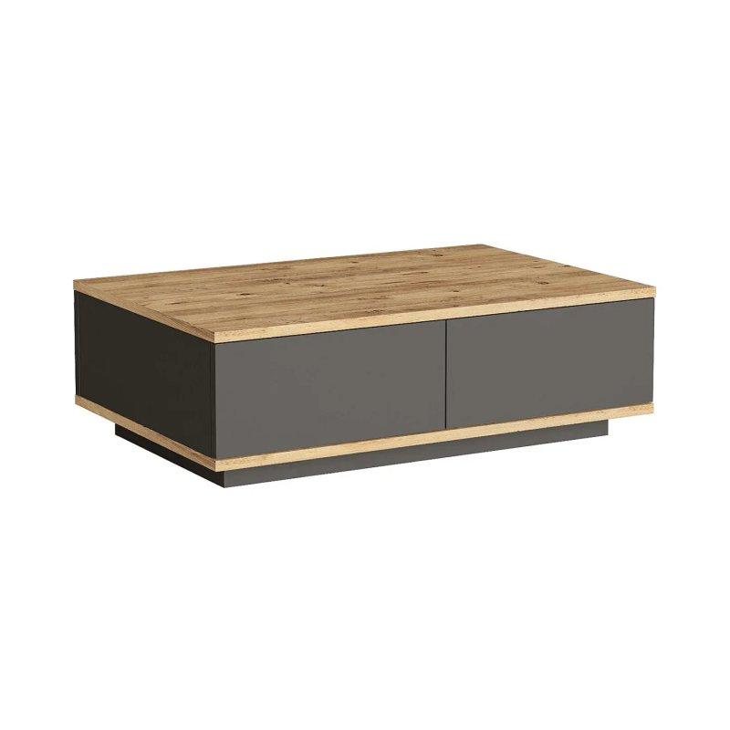 Doğal Ahşap ve Beyaz Orta Sehpa 90x60x29 cm İki Kapılı - 102603