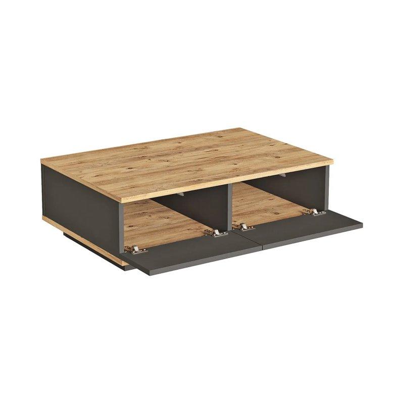 Doğal Ahşap ve Beyaz Orta Sehpa 90x60x29 cm İki Kapılı - 102603