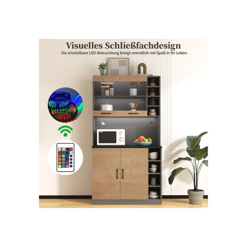 Doğal Ahşap ve Gri 100x47x187 cm LED Işıklı Çok Amaçlı Dolap - 92314