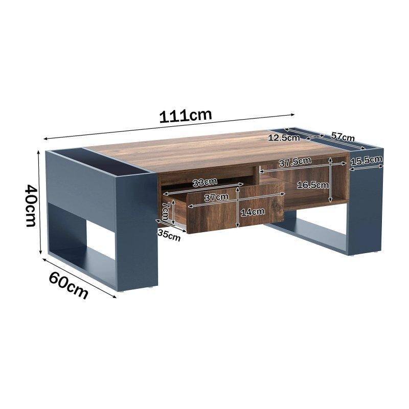 Doğal Ahşap ve Gri Orta Sehpa 111x40x60 cm Çekmece ve Raflı - 102336