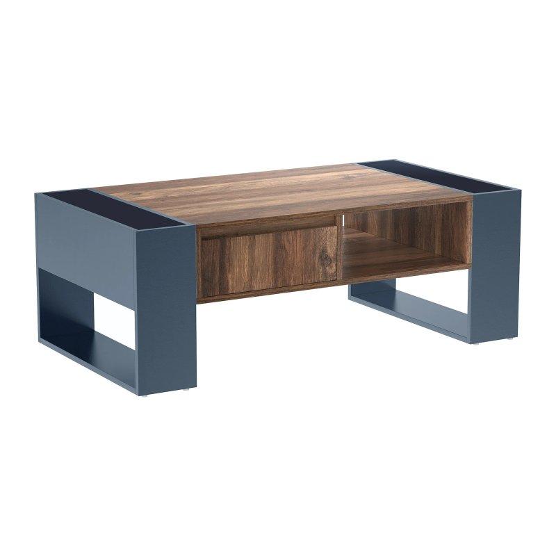Doğal Ahşap ve Gri Orta Sehpa 111x40x60 cm Çekmece ve Raflı - 102336