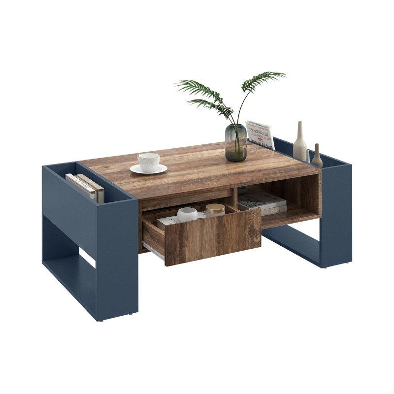 Doğal Ahşap ve Gri Orta Sehpa 111x40x60 cm Çekmece ve Raflı - 102336