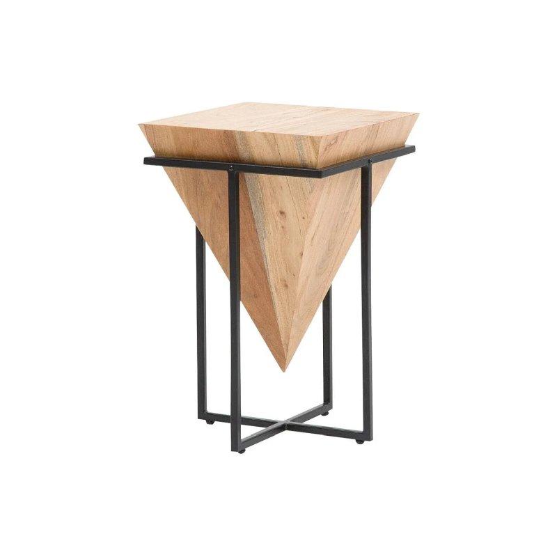 Doğal Akasya Ahşap Metal Konik Tablalı Tasarım Yan Sehpa-57x37x37 cm - 110324