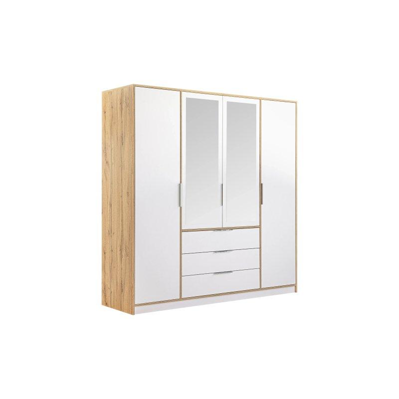 Doğal Ceviz ve Beyaz 4 Kapılı Aynalı Gardrop 196 cm - 90541