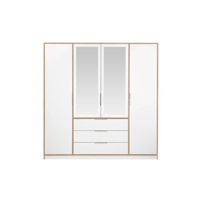 Doğal Ceviz ve Beyaz 4 Kapılı Aynalı Gardrop 196 cm - 90541