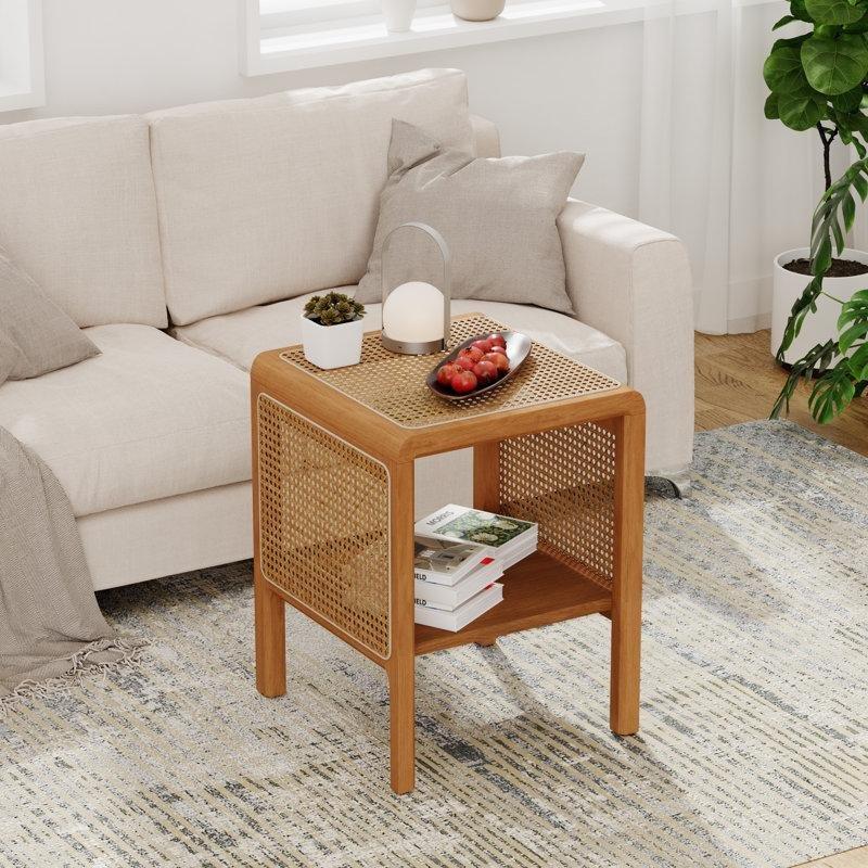 Doğal Hasır Raflı Hasır Yan Sehpa-56x45x45 cm - 113067