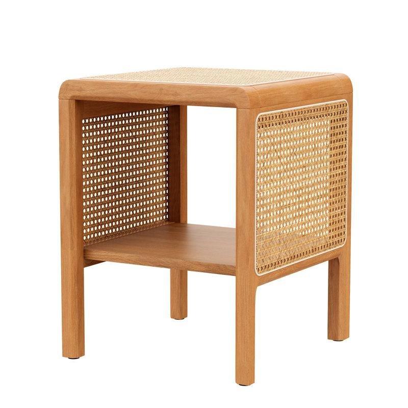 Doğal Hasır Raflı Hasır Yan Sehpa-56x45x45 cm - 113067