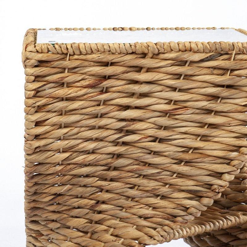 Doğal Hasır Temperli Cam Üst Tablası Raflı Gazetelik Yan Sehpa-58x37x37 cm - 112896
