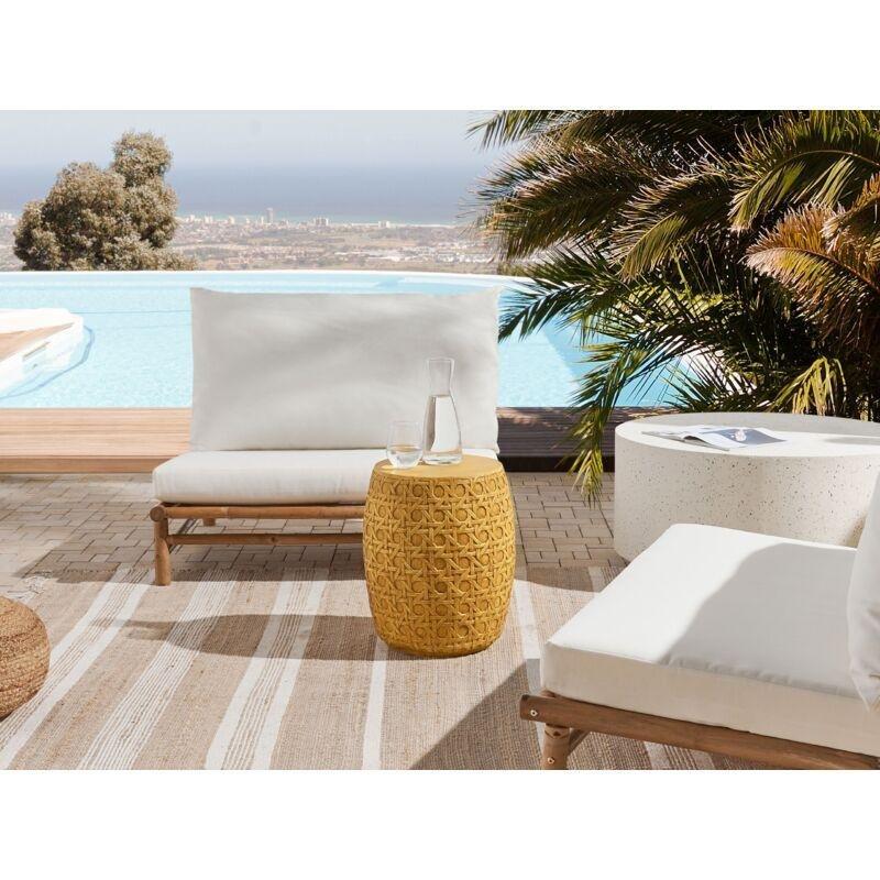Doğal Kahverengi Seramik UV Dayanımlı Traverten Yan Sehpa-32x32x46 cm - 112012