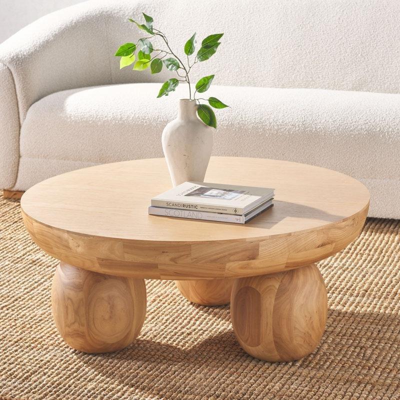 Doğal Karaağaç Top Ayaklı Orta Sehpa 97x97x38 cm - 105937