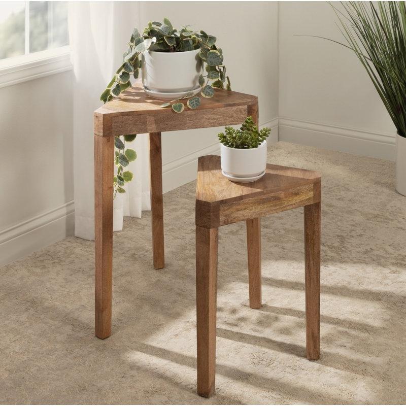 Doğal Mango Ağacı Piramit Zigon Sehpa İkili Set 61x39x44 cm - 108508
