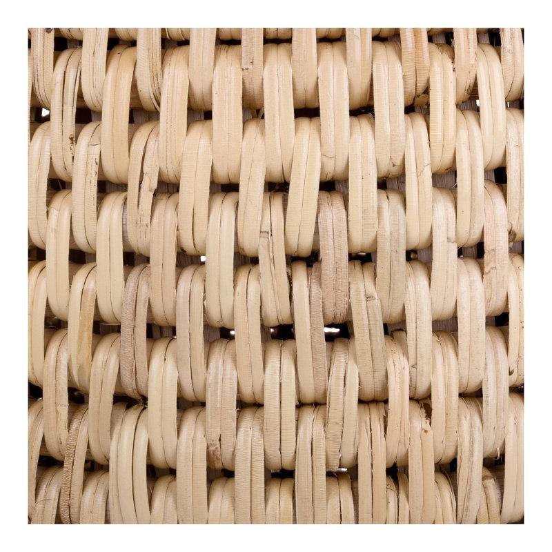 Doğal Masif Ahşap Yuvarlak Hasır Yan Sehpa-56x56x61 cm - 113052