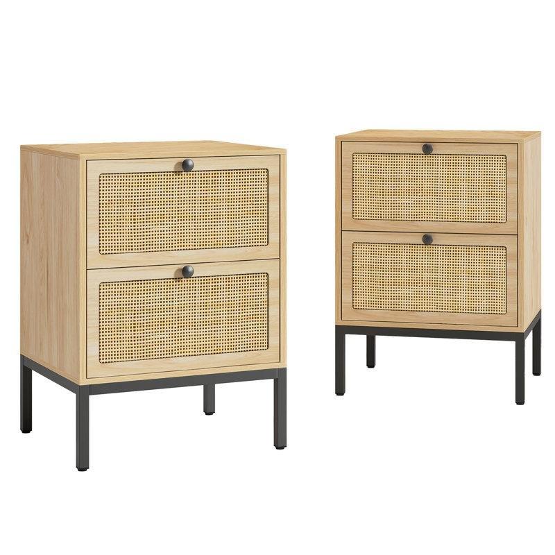 Doğal MDF Hasır 2 Çekmeceli Hasır Yan Sehpa-56x40x35 cm - 113031