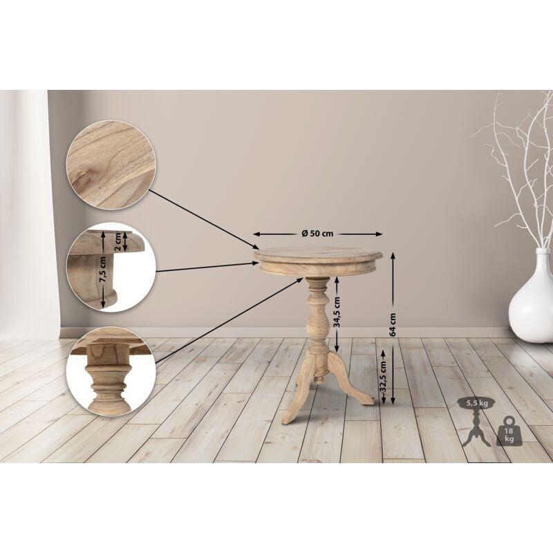 Doğal Mindi Ahşap Yuvarlak Ayaklı Ahşap Yan Sehpa-50x50x64 cm - 110440