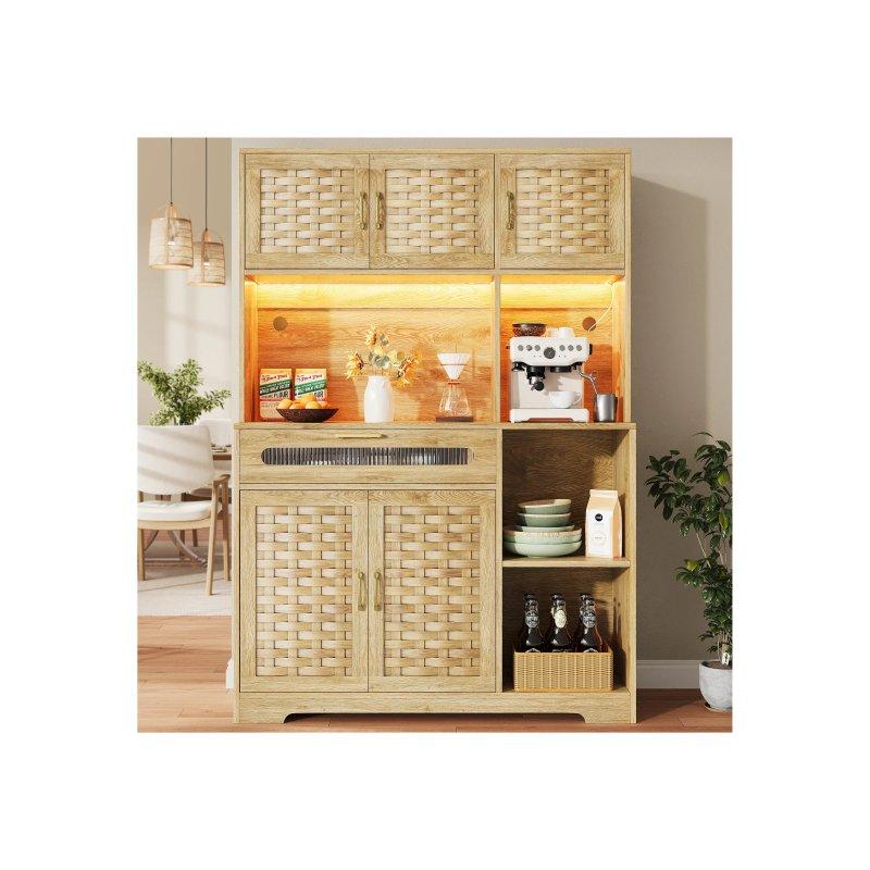 Doğal Renkli LED Aydınlatmalı Çok Amaçlı Dolap 120x40x180 cm - 92767