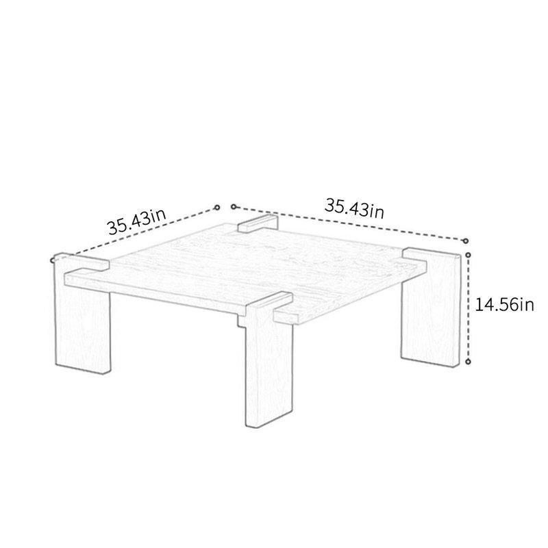 Doğal Traverten Üstlü Granit Orta Sehpa 90x90 cm Beyaz Çam Ayaklı - 104335