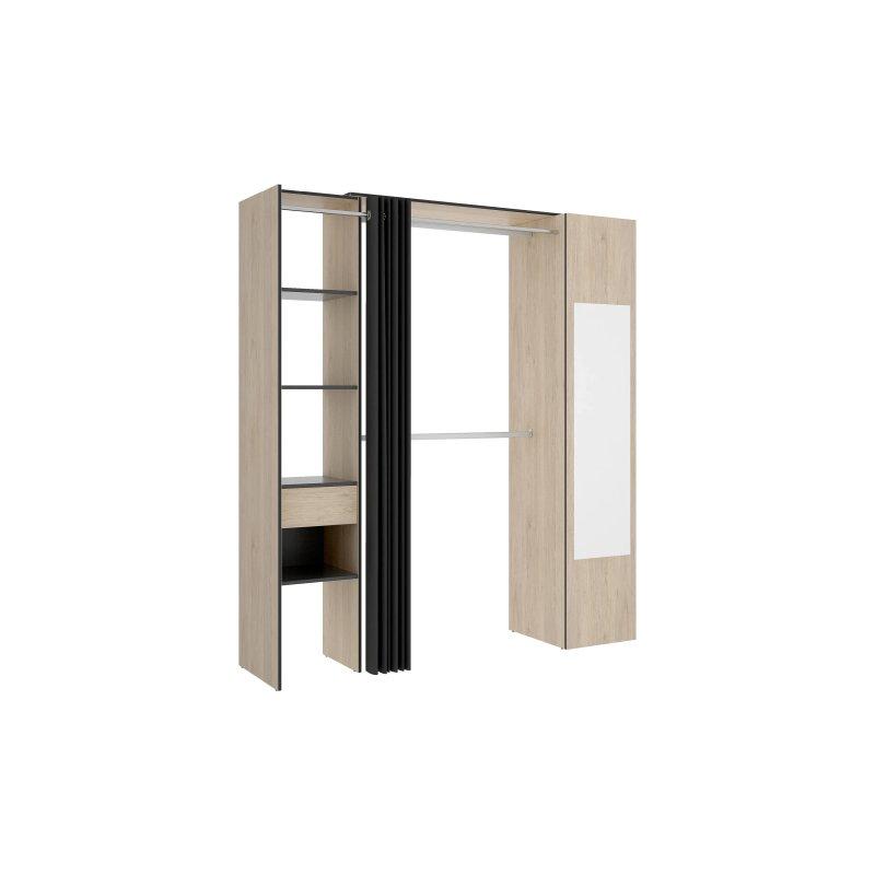 Doğal ve Antrasit Renkli Perdeli Gardrop 177 cm - 90328